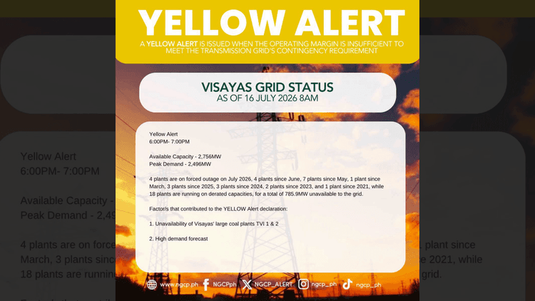 Visayas Grid, isasailalim sa yellow alert mamayang gabi – NGCP