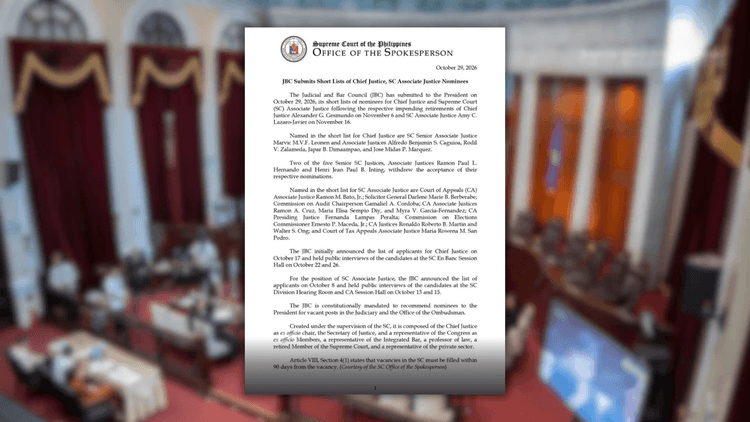 JBC, nagsumite ng shortlist para sa susunod na Chief Justice at Associate Justice ng Korte Suprema