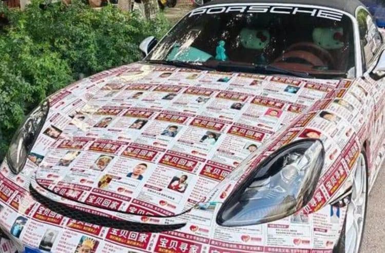 Porsche, ginawang mobile billboard para sa mga nawawalang bata sa China