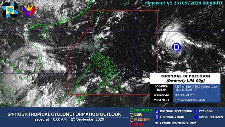 Tropical depression, huling namataan sa 1,865 km Silangan ng Southeastern Luzon - PAGASA